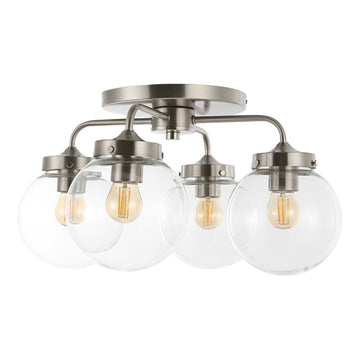 Piper 18" Farmhouse Rustic Iron/Glass LED Semi Flush Mount - JONATHAN Y
